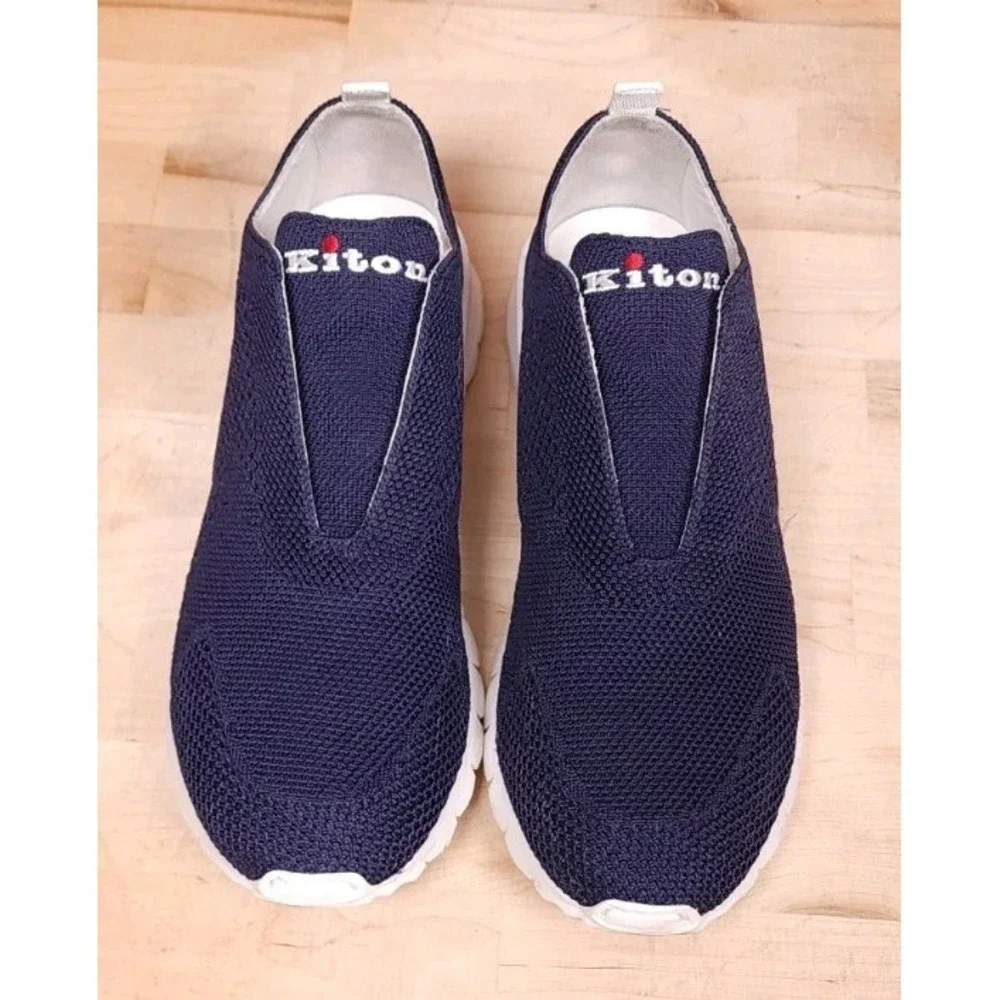 Kiton Blue‎ Knit Sneaker Shoes Slip On US Size 7.5 EU 41.5 Made In Italy